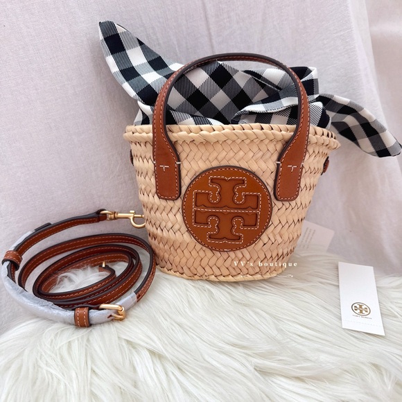NWT Tory Burch Ella Straw Basket Micro Tote Bag Natural Classic Cuoio 82156 - Picture 4 of 12